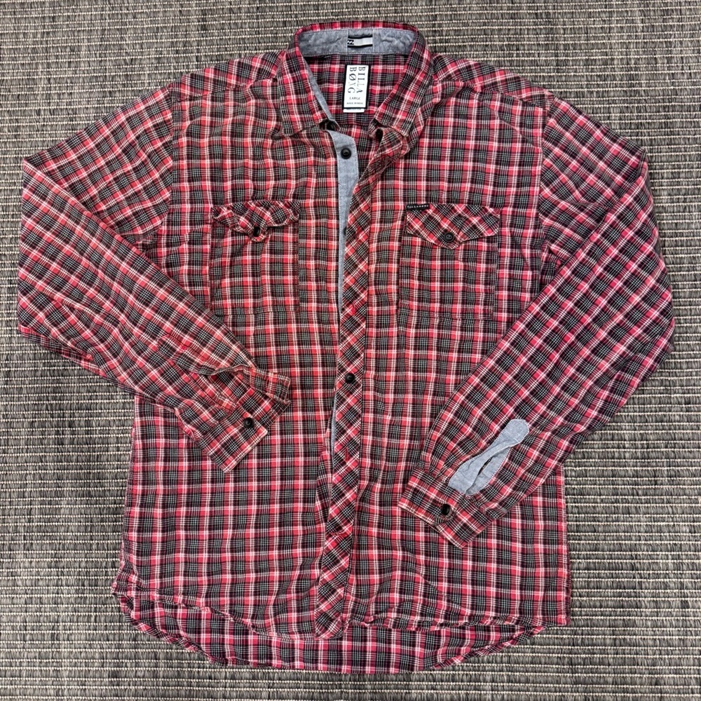 Billabong Red and Black Plaid Button-Down Shirt